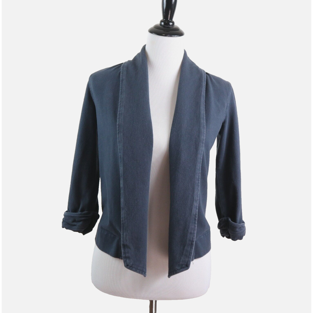 Theory Size S Ashbey Open Front Jacket 3/4 Sleeve Jersey Navy Blue - Picture 3 of 11